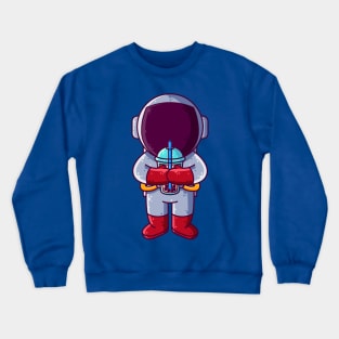 Cute Astronaut Drinking Boba Cartoon Crewneck Sweatshirt